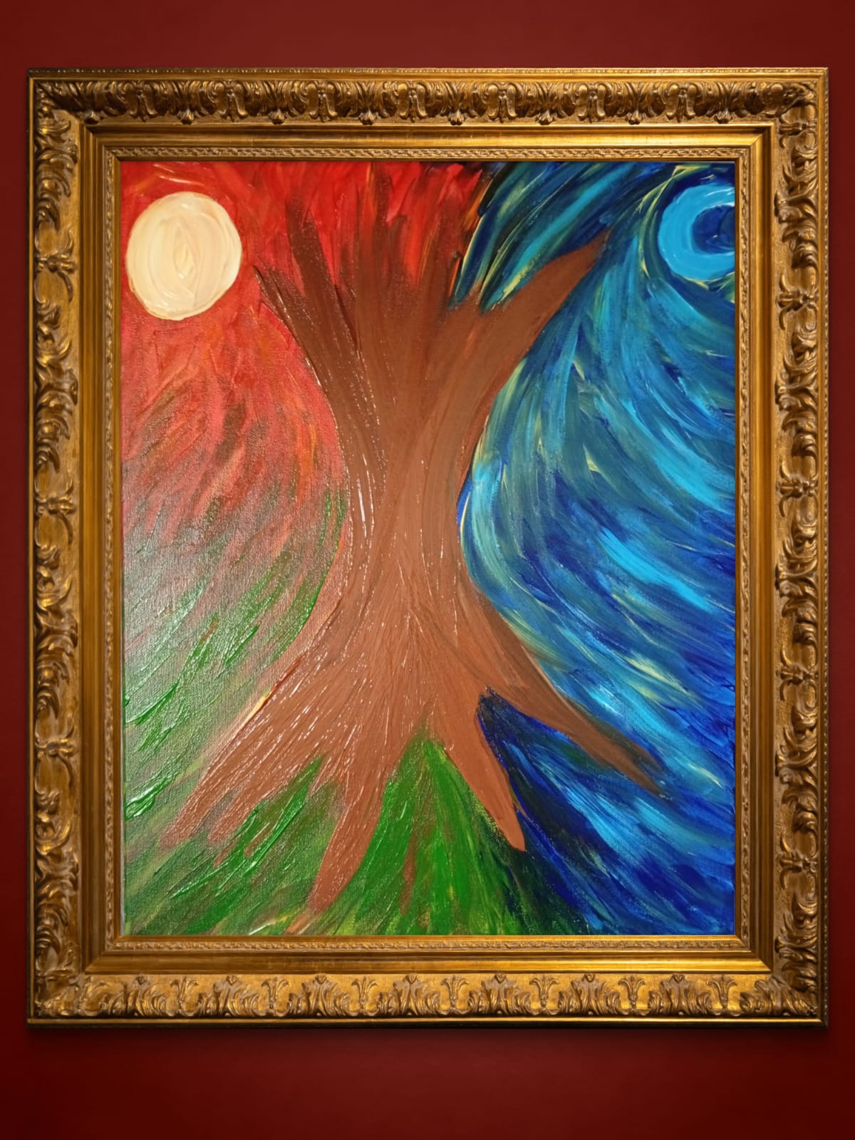 Colorful canvas artwork titled Anima Mundi by Elena Giaconelli, depicting universal energy in vibrant abstract design.