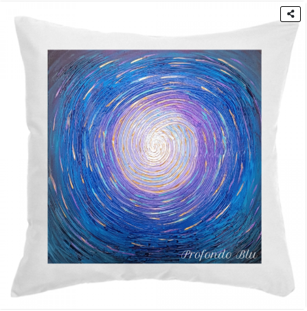 Deep blue decorative cushion by Elena Giaconelli featuring intricate patterns and plush fabric, ideal for stylish home decor.