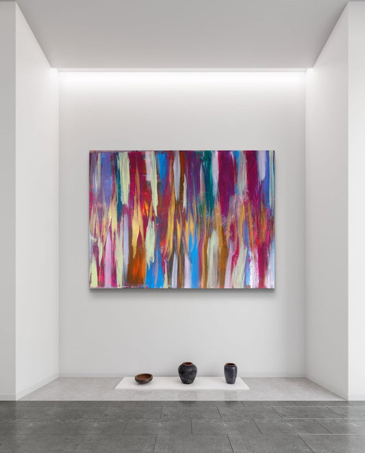 Elena Giaconelli Solve quadro featuring vibrant abstract design with bold colors and dynamic shapes.