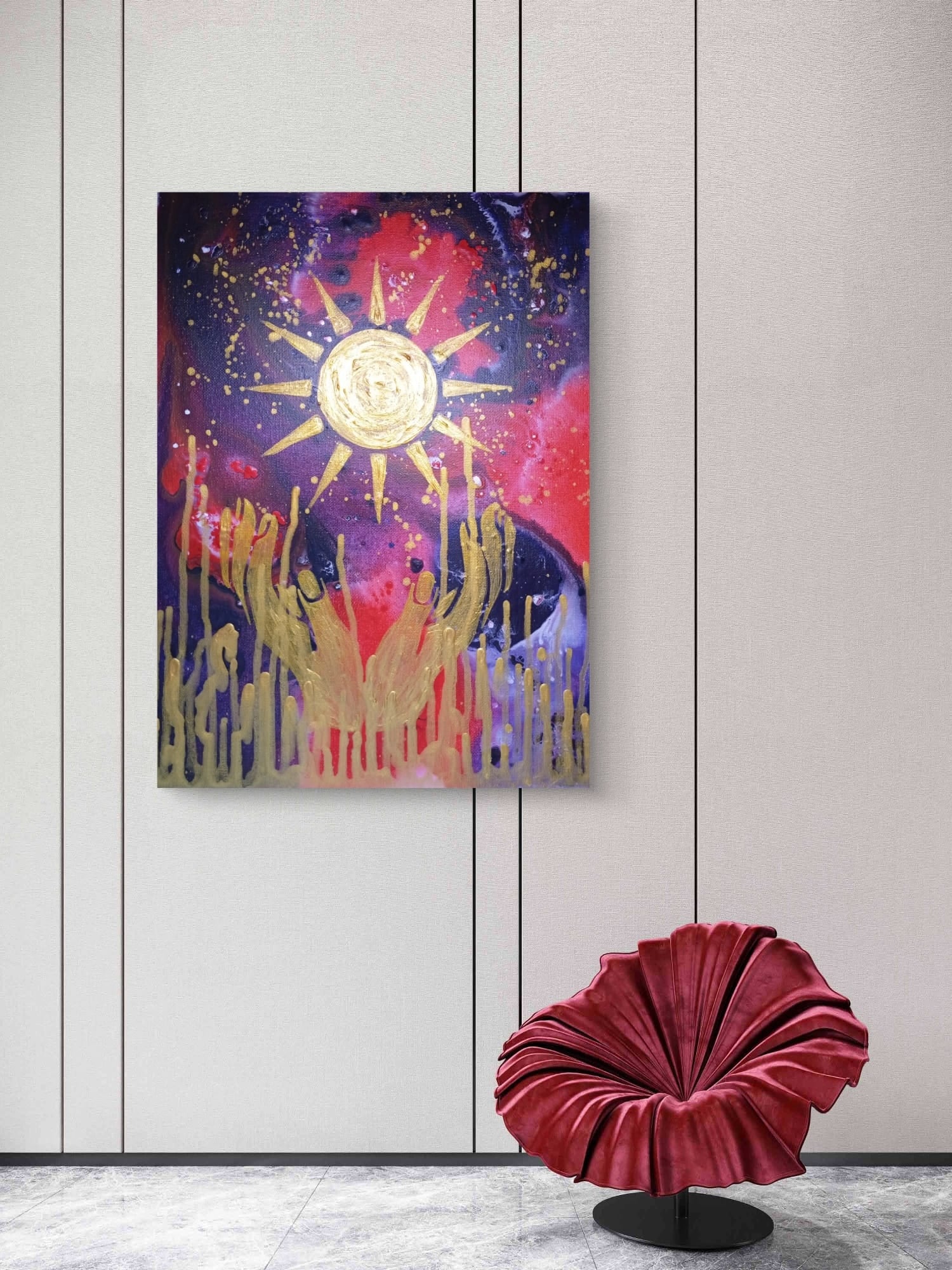 Colorful Solaris Quadro artwork by Elena Giaconelli featuring vibrant abstract shapes and bold brushstrokes.