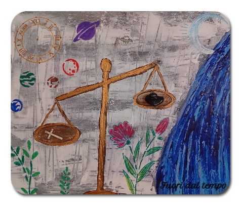 Elena Giaconelli art mousepad titled "Fuori dal Tempo" featuring a colorful, abstract design on a smooth surface.