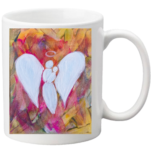 Elena Giaconelli Tazza d'Autore Angel Color art ceramic mug with colorful angel design on front.