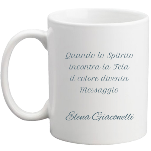 Elena Giaconelli Angel Color artistic ceramic cup with abstract angel design on white background.